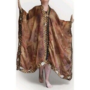 Mina Collection Kaftan Robe Mud Cloth Trim Copper Glow Rare Art to WearOne Size